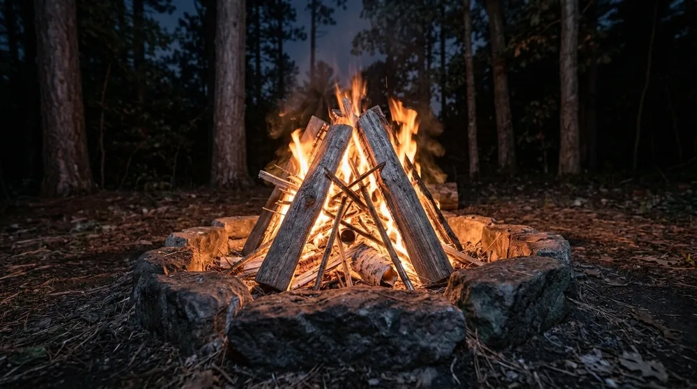 A fire being tended and grown